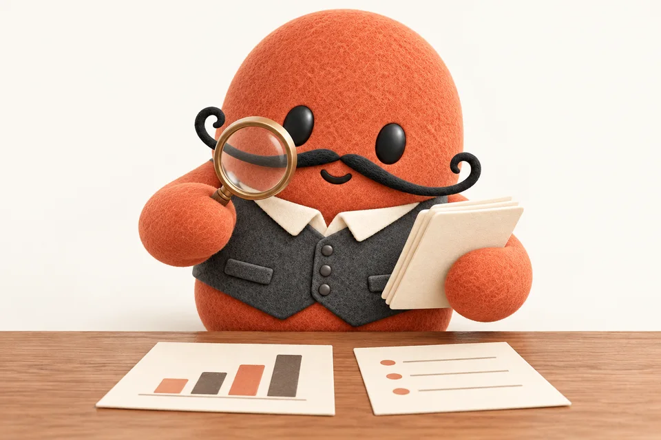 Our Duet gentleman checking paper notes and charts with a magnifying glass