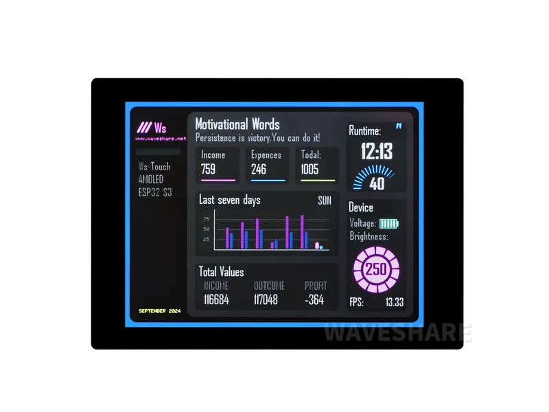 Wide AMOLED screen, 2.41-inch